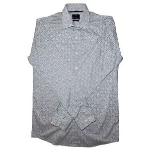 Ben Sherman Mens Medium Slim Fit Stretch Dress Shirt White Blue Floral Print